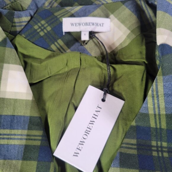 WeWoreWhat Women Green Plaid Cropped Blazer Jacket Size Small - Picture 2 of 10